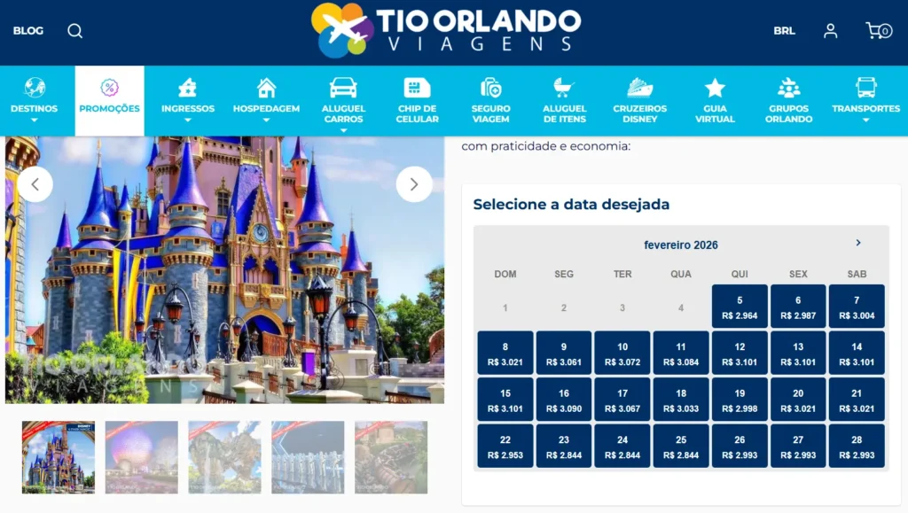 Escolha de datas e número de pessoas nos ingressos da Disney
