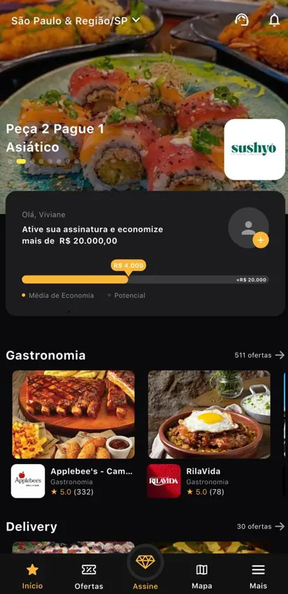 Uso do aplicativo Prime Gourmet no celular