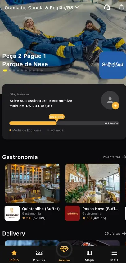 Aplicativo Prime Gourmet sendo usado em Gramado