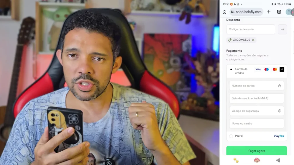 Aplicação do cupom VAICOMDEUS na Holafly.