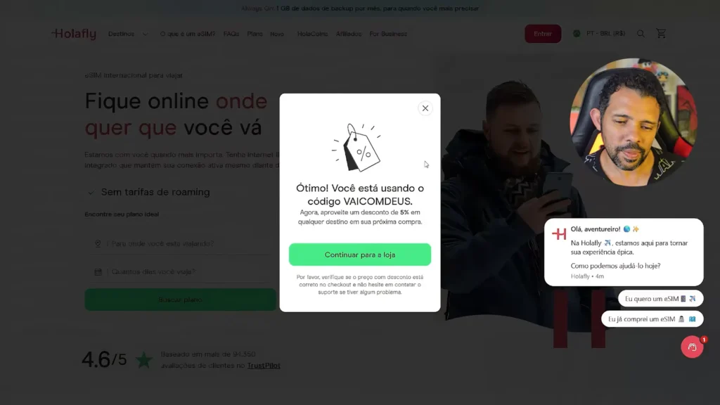 Cupom VAICOMDEUS aplicado na Holafly