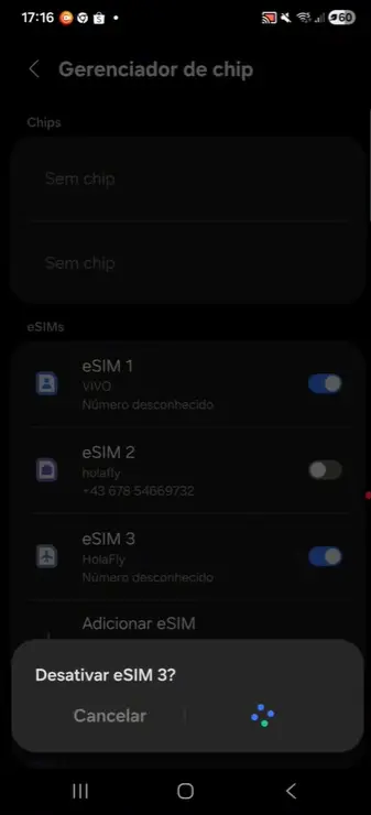 eSIM instalado no celular