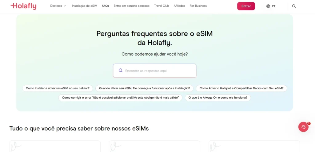 Página de perguntas frequentes da Holafly.