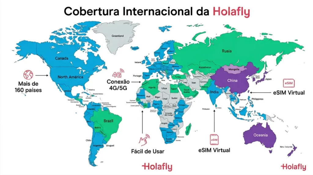 Mapa mostrando cobertura internacional da Holafly