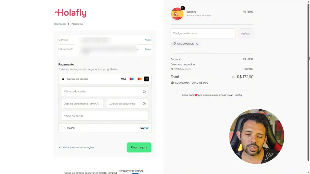 Pagamento do eSIM da Holafly