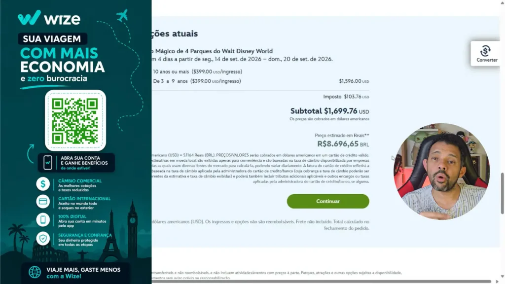 Cartão Wise utilizado em viagem internacional.