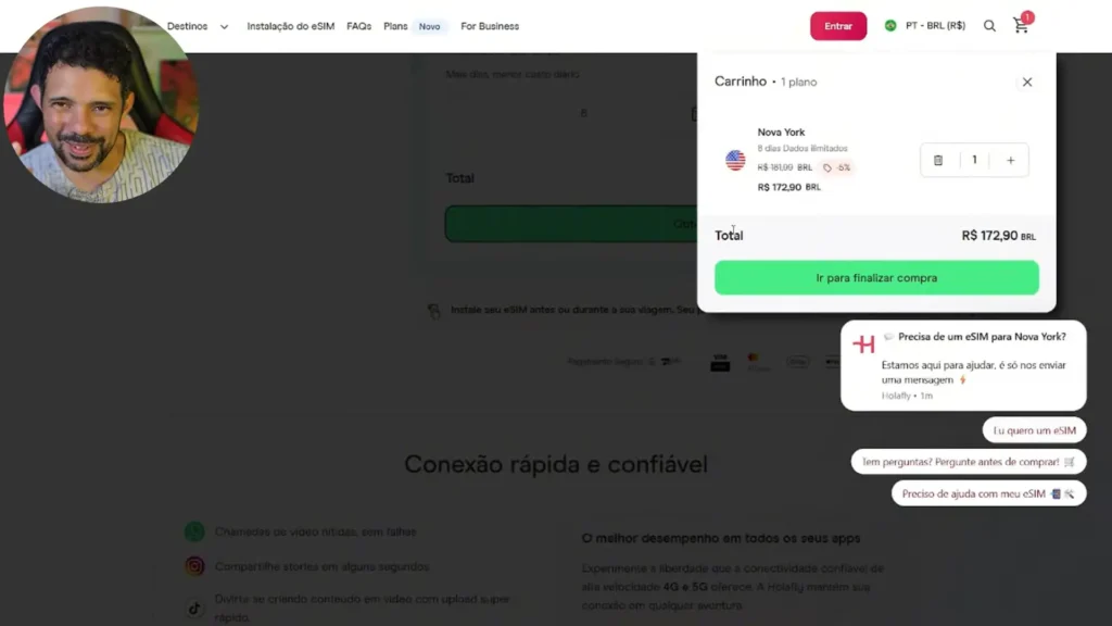 Tela de checkout da Holafly para Nova York