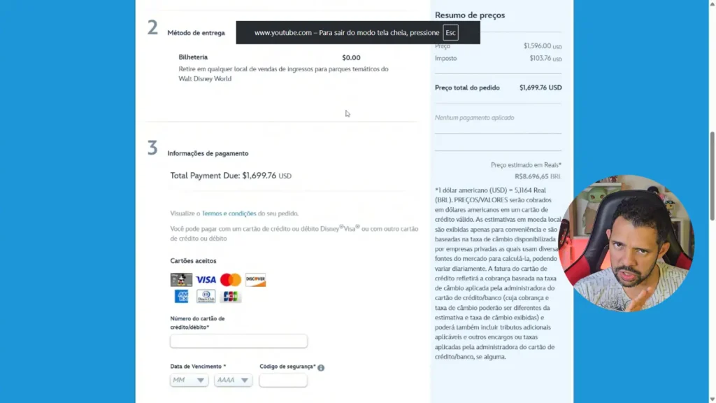 Tela de checkout do site oficial da Disney.