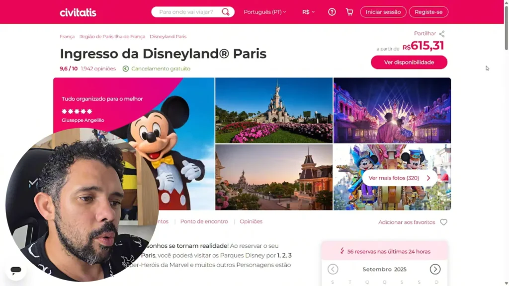 Página da Civitatis com ingressos para Disneyland Paris.