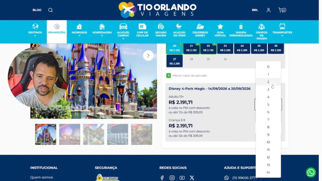 Comparação entre preços dos ingressos da Disney.