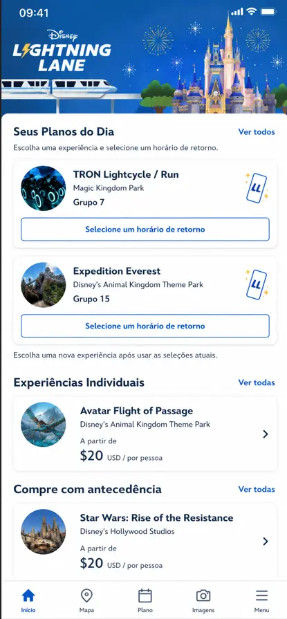 Aplicativo da Disney usado para organizar atrações e Lightning Lane