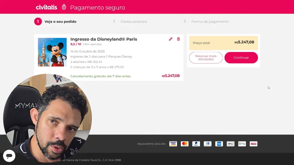 Tela de pagamento da Civitatis em reais.