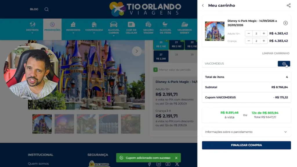 Parcelamento da compra de ingressos Disney.