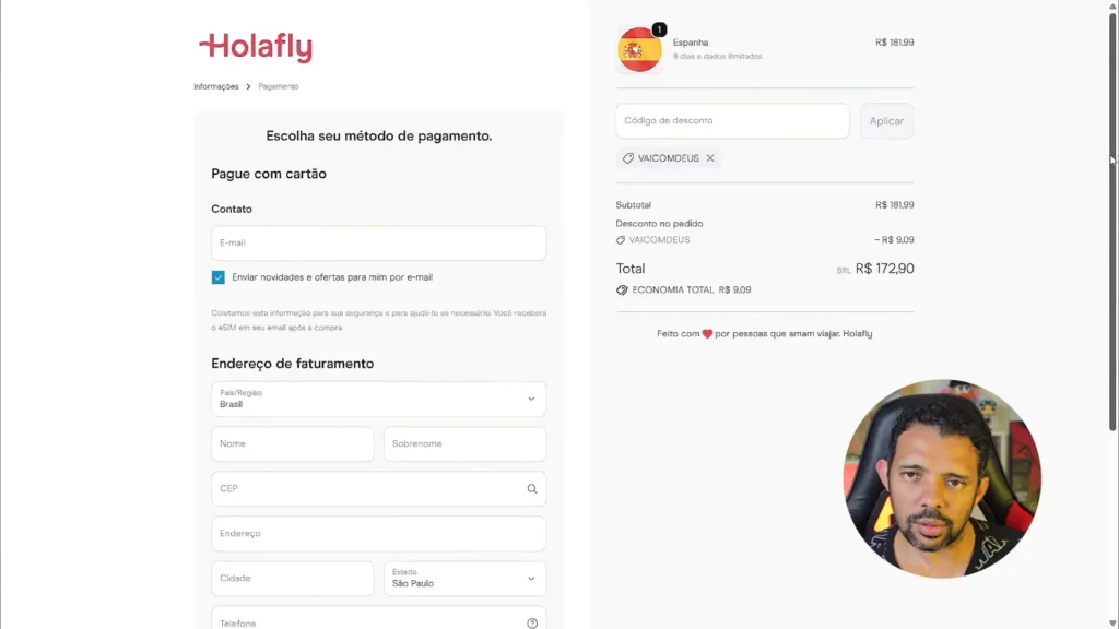 Preço do eSIM da Holafly para Espanha.