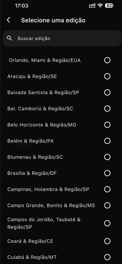 Destinos onde o Prime Gourmet funciona.