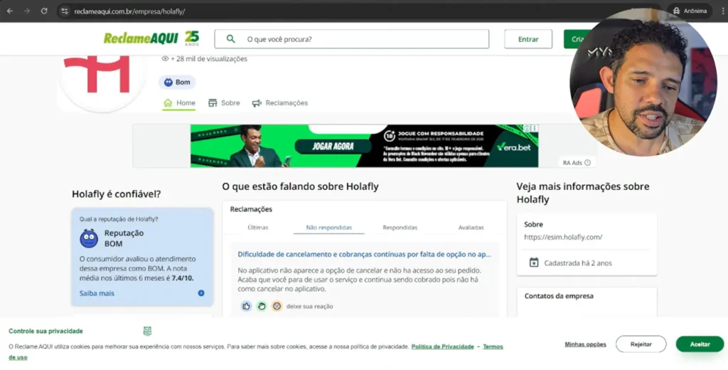 Avaliação da Holafly no Reclame Aqui