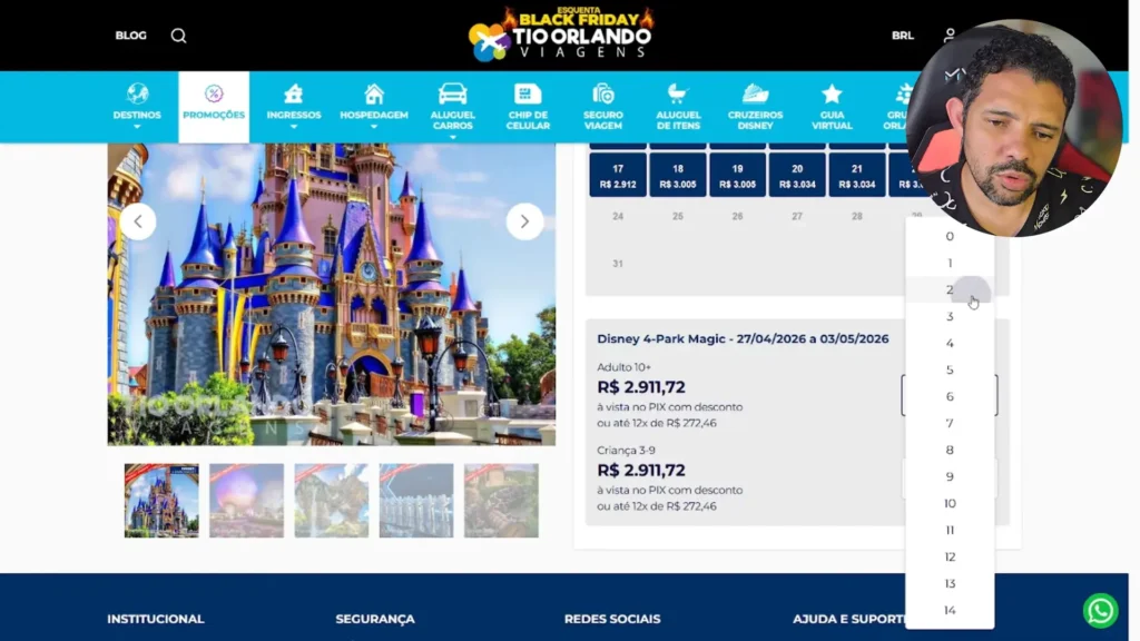Simulação de compra de ingressos Disney.