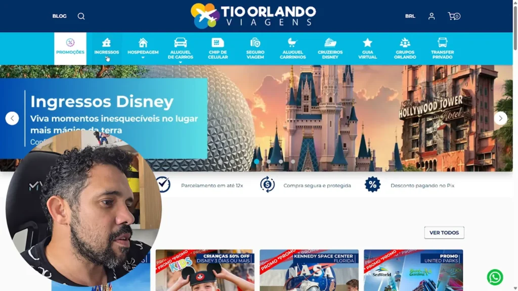 Página da Tio Orlando com ingressos para Disneyland Paris.